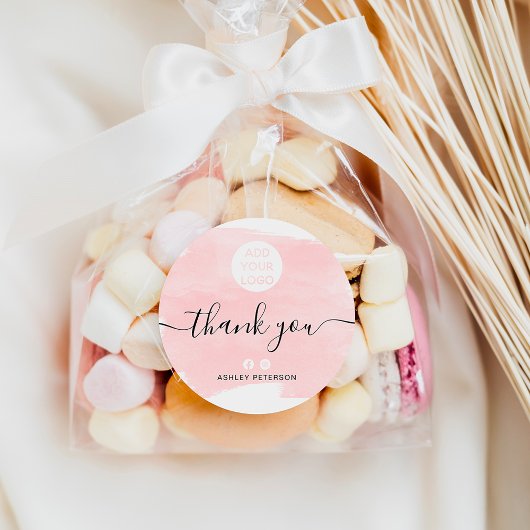 Dank u waterverf brushtroke logo media ronde sticker