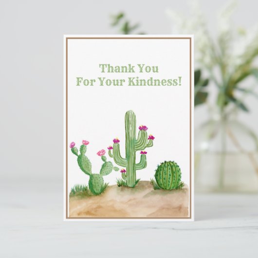 Dank u Waterverf Cactus in woestijn Bedankkaart (Staand voorkant)