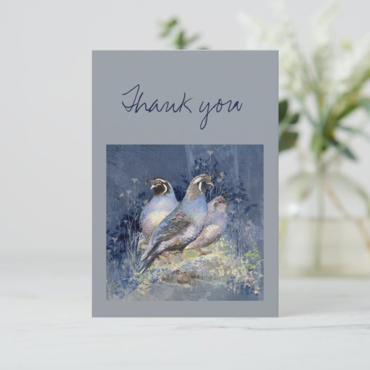 Dank u Waterverf California Quail Bird Natuur Bedankkaart (Staand voorkant)