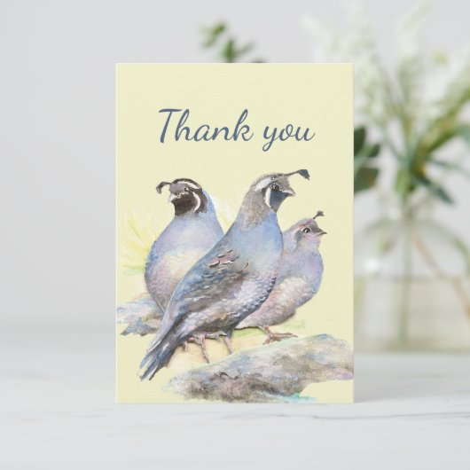 Dank u Waterverf California Quail Bird Natuur Bedankkaart (Staand voorkant)