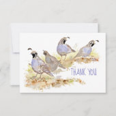 Dank u Waterverf Californië Quail Lege binnen Bedankkaart (Voorkant)