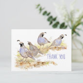 Dank u Waterverf Californië Quail Lege binnen Bedankkaart (Staand voorkant)