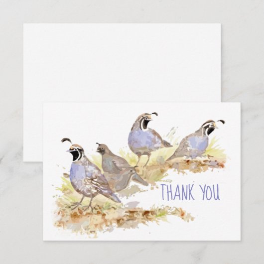 Dank u Waterverf Californië Quail Lege binnen Bedankkaart (Voorkant / Achterkant)