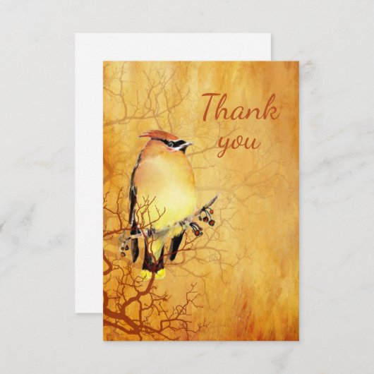 Dank u Waterverf Cedar Waxwing Bird Natuur Bedankkaart (Voorkant / Achterkant)