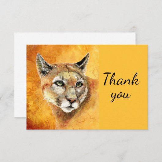 Dank u Waterverf Cougar Puma Mountain Lion Bedankkaart (Voorkant / Achterkant)
