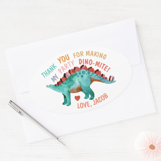 Dank u Waterverf Dinosaur Ovale Sticker (Envelop)