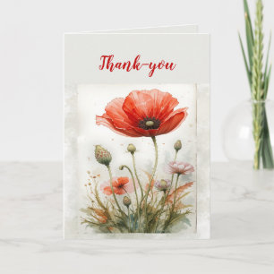 Dank u Waterverf eenvoudige elegante rode papaver Bedankkaart