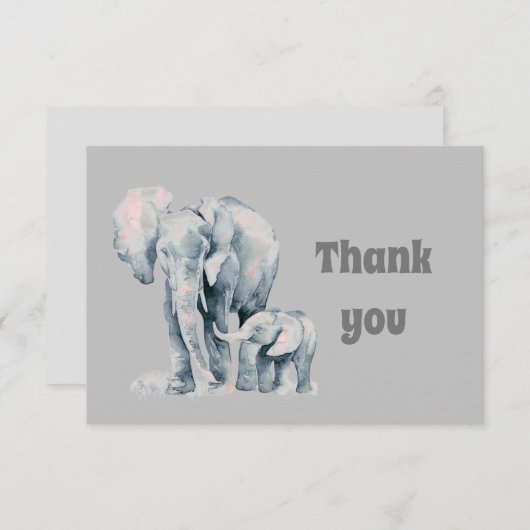 Dank u Waterverf Elephant Familie Bedankkaart (Voorkant / Achterkant)
