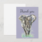 Dank u Waterverf Elephant Wildlife Natuur Bedankkaart (Voorkant / Achterkant)