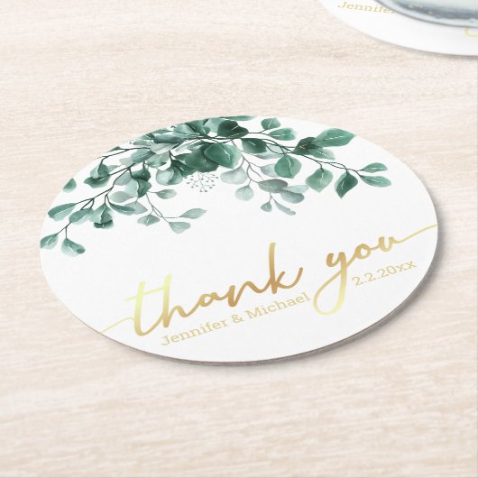 dank u Waterverf Eucalyptus Greenery Gold Ronde Kartonnen Onderzetter (Gebogen)