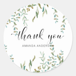 Dank u Waterverf Eucalyptus Ronde Sticker