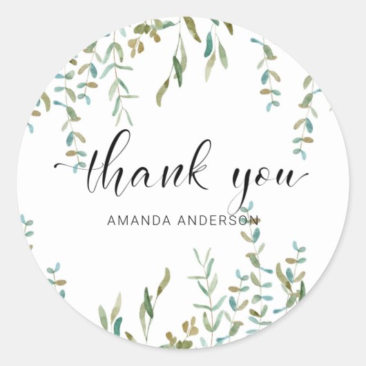 Dank u Waterverf Eucalyptus Ronde Sticker (Voorkant)
