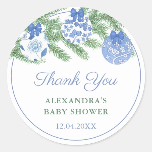 Dank u Waterverf Feestdagen Baubles Shower Favor Ronde Sticker (Voorkant)