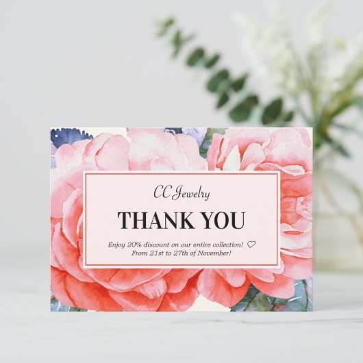 Dank u Waterverf Feminine Discount Kaart (Staand voorkant)