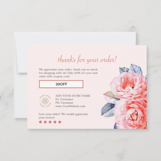 Dank u Waterverf Feminine Discount Kaart (Achterkant)