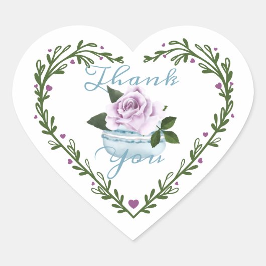 Dank u Waterverf Floral Blue Macaron Bakery Hart Sticker (Voorkant)