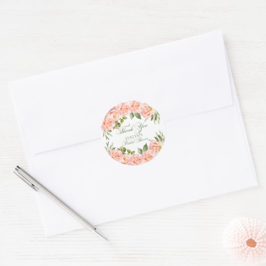 Dank u Waterverf Floral Garden Vrijgezellenfeest Ronde Sticker (Envelop)