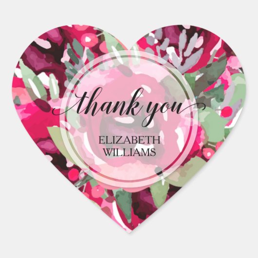 Dank u Waterverf Floral Hart Sticker (Voorkant)