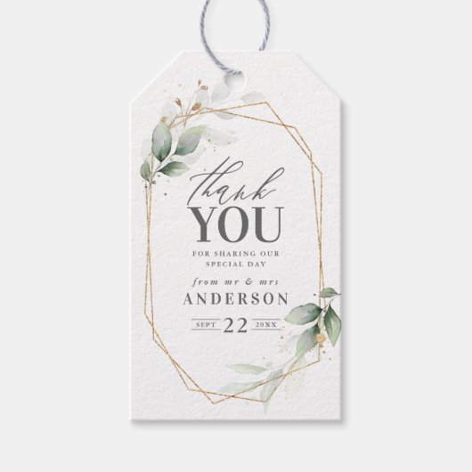 Dank u waterverf gebladerte bruiloft label cadeaulabel (Voorkant)