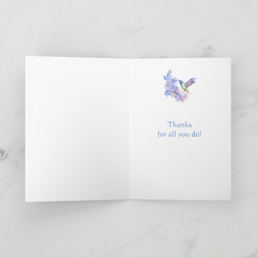 Dank u Waterverf Hummingbird White Flower art Bedankkaart (Binnen)