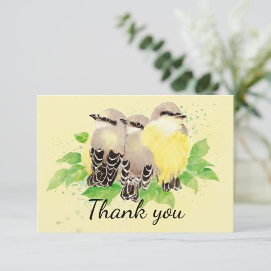 Dank u Waterverf Kingbird Bird Family Art Bedankkaart (Staand voorkant)