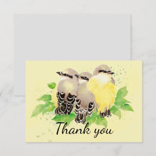 Dank u Waterverf Kingbird Bird Family Art Bedankkaart (Voorkant / Achterkant)