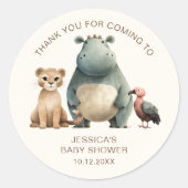 Dank u Waterverf Leeuw Hippo Bird Baby shower Ronde Sticker (Voorkant)