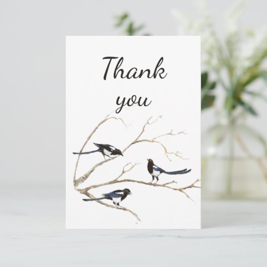 Dank u Waterverf Magpie Garden Bird Animal Bedankkaart (Staand voorkant)