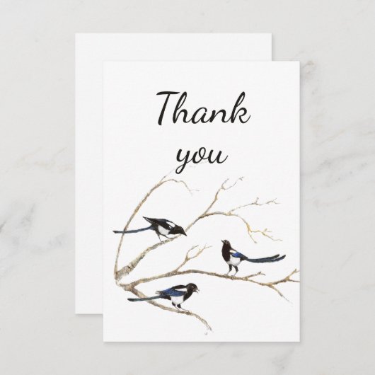 Dank u Waterverf Magpie Garden Bird Animal Bedankkaart (Voorkant / Achterkant)