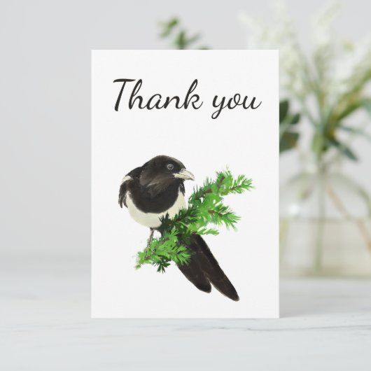 Dank u Waterverf Magpie Garden Bird Animal Bedankkaart (Staand voorkant)