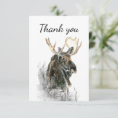 Dank u Waterverf Moose Animal Wildlife Natuur Bedankkaart (Staand voorkant)