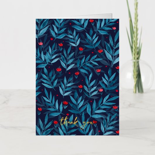 Dank u Waterverf nachttuin - turquoise Folie Feestdagenkaart (Voorkant)