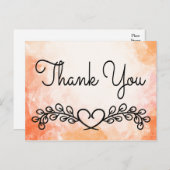 Dank u Waterverf Oranje Zwarte Laurel Hart Briefkaart (Voorkant / Achterkant)