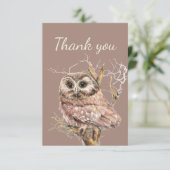 Dank u Waterverf Owl Bird in Tree Bedankkaart (Staand voorkant)