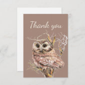 Dank u Waterverf Owl Bird in Tree Bedankkaart (Voorkant / Achterkant)