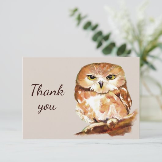 Dank u Waterverf Owl Bird met Attitude Bedankkaart (Staand voorkant)