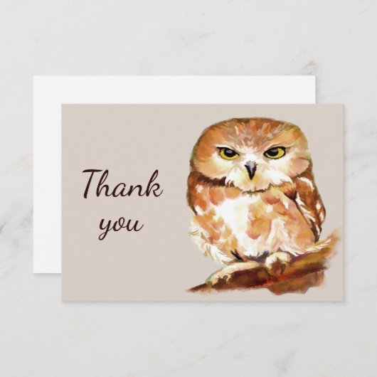 Dank u Waterverf Owl Bird met Attitude Bedankkaart (Voorkant / Achterkant)