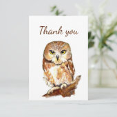 Dank u Waterverf Owl Bird Wildlife Natuur Bedankkaart (Staand voorkant)