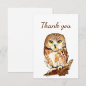 Dank u Waterverf Owl Bird Wildlife Natuur Bedankkaart (Voorkant / Achterkant)