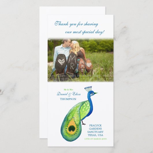 Dank u Waterverf Peacock bruiloft fotokaart Bedankkaart (Voorkant / Achterkant)