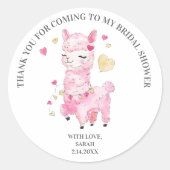 Dank u Waterverf Pink Llama Ronde Sticker (Voorkant)