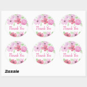 Dank u  Waterverf Roze Floral B Ronde Sticker (Vel)