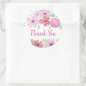 Dank u  Waterverf Roze Floral B Ronde Sticker (Tas)