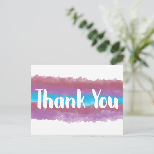 Dank U Waterverf Roze Paars Blauw Briefkaart (Staand voorkant)