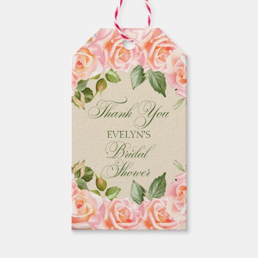 Dank u Waterverf Rozen Vrijgezellenfeest Cadeaulabel (Voorkant)