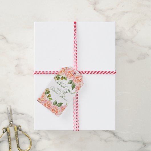 Dank u Waterverf Rozen Vrijgezellenfeest Cadeaulabel (Met Touw)