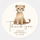 Dank u Waterverf Schattigee Leeuw Baby shower Ronde Sticker (Voorkant)