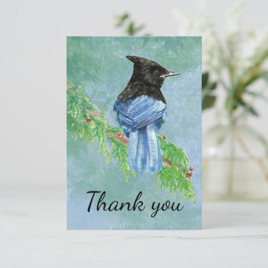 Dank u Waterverf Stellar Jay Bird Bedankkaart (Staand voorkant)