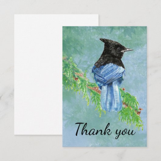 Dank u Waterverf Stellar Jay Bird Bedankkaart (Voorkant / Achterkant)