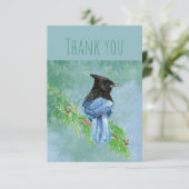 Dank u Waterverf Stellar Jay Bird Natuur Art Bedankkaart (Staand voorkant)
